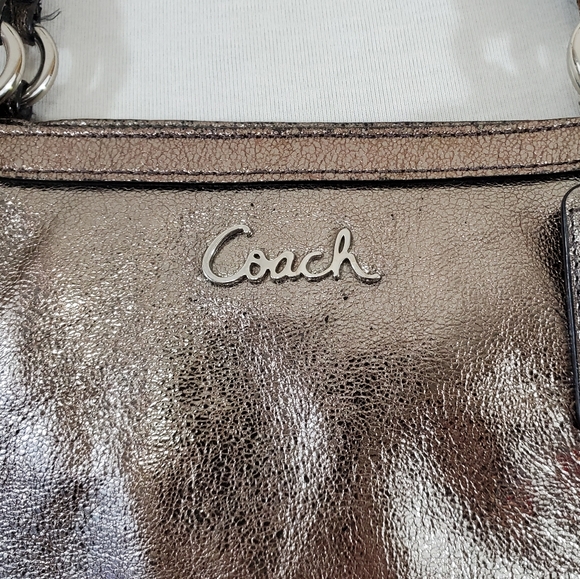 Coach Gallery East West large leather tote bag gray silver bronze metallic - Picture 6 of 8